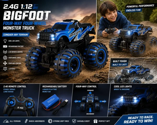 2.4G 1:12 four-way four-wheel Bigfoot with lights (recharageable)