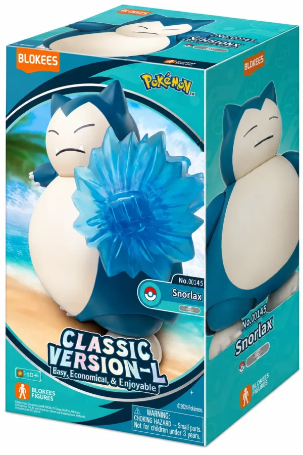 Blokees Pokémon Classic Version L Snorlax Model Kit | Buildable Action Figure for Kids Age 9+ | Poseable Collectible Toy with Beach Display Base | New Encounter of Exploration Series