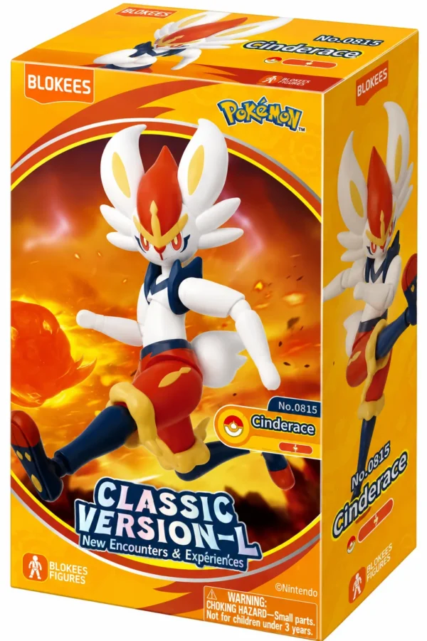 Blokees Pokémon Cinderace Classic Version‑L Model Kit | Buildable Poseable Action Figure for Kids Age 9+ | Fireball Effect with Battle Display Base | Exploration Series Collectible Toy